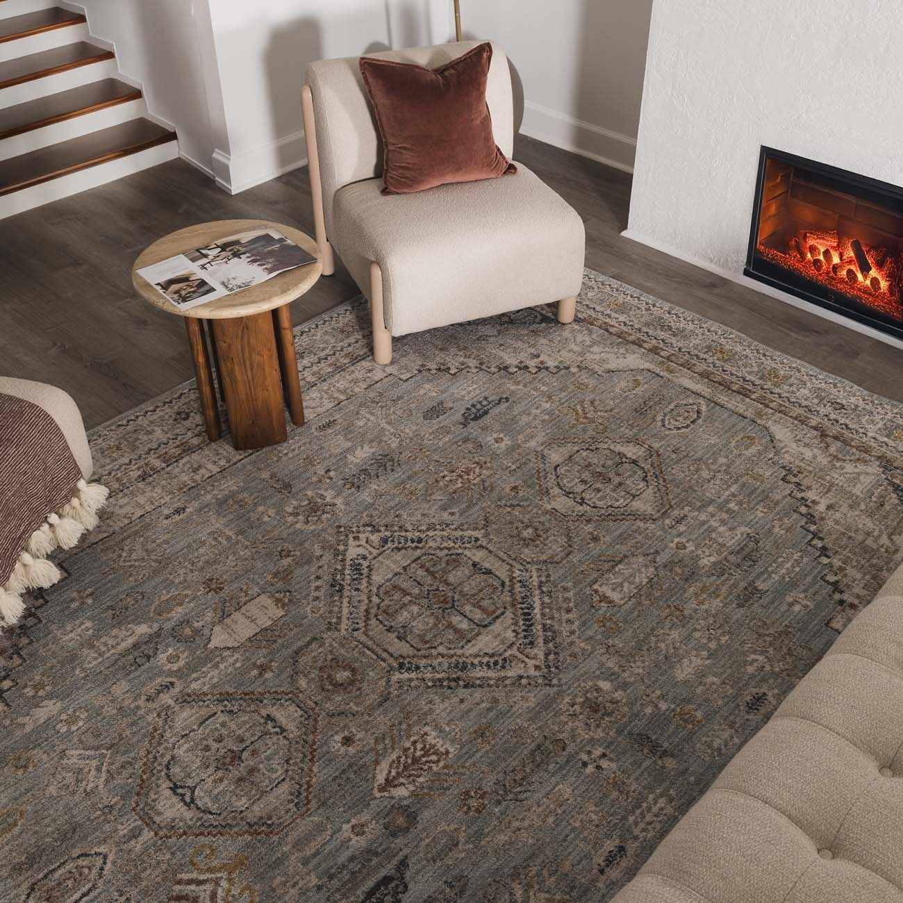 Kairo Area Rug Medium Pile 100% Polyester Ice Blue Charcoal