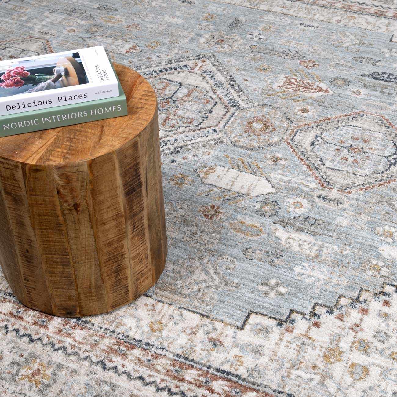 Kairo Area Rug Medium Pile 100% Polyester Ice Blue Charcoal