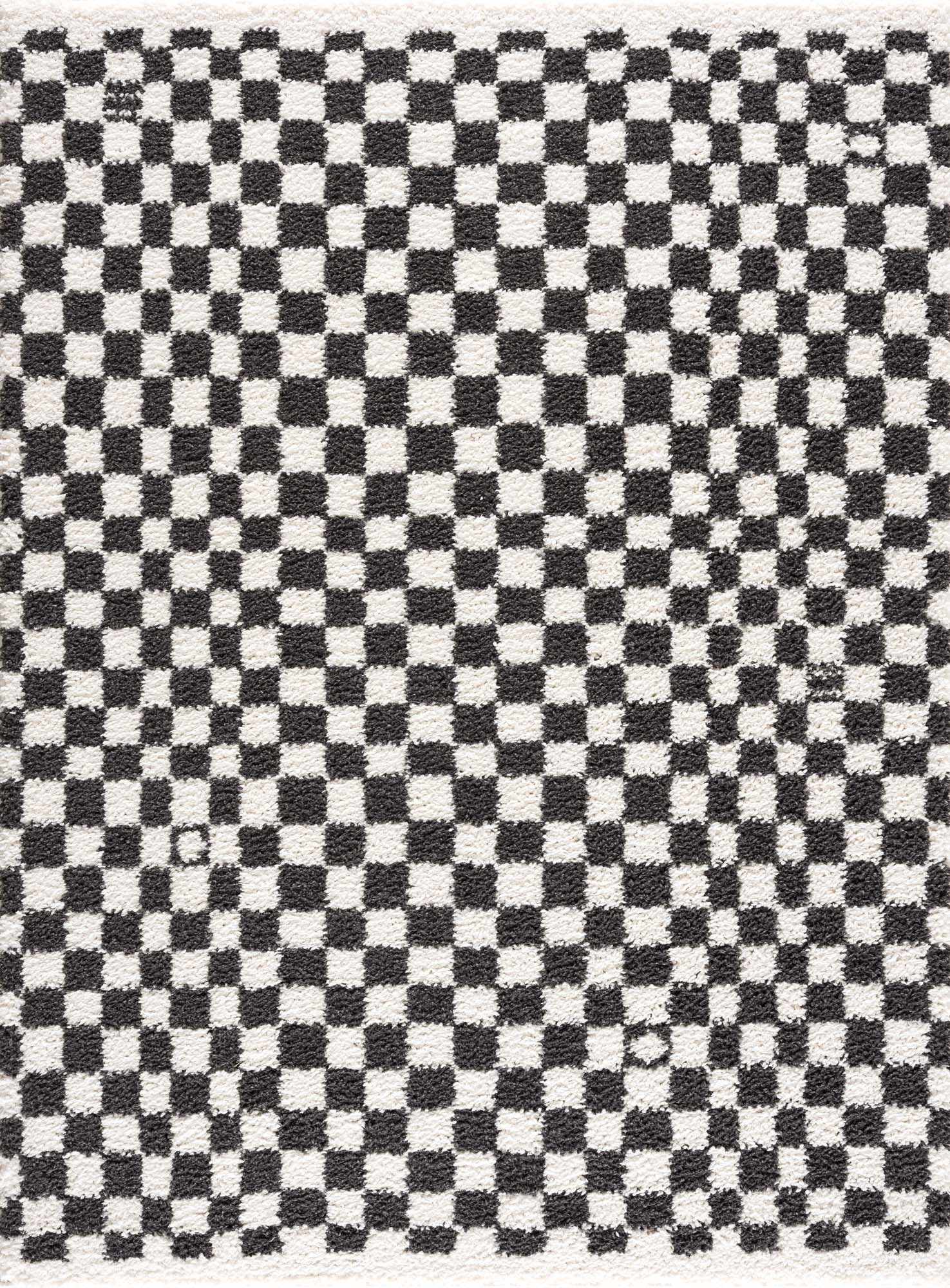 Kieu Checkered Shag Rug  Plush Pile, 100% Polyester, Gray/White