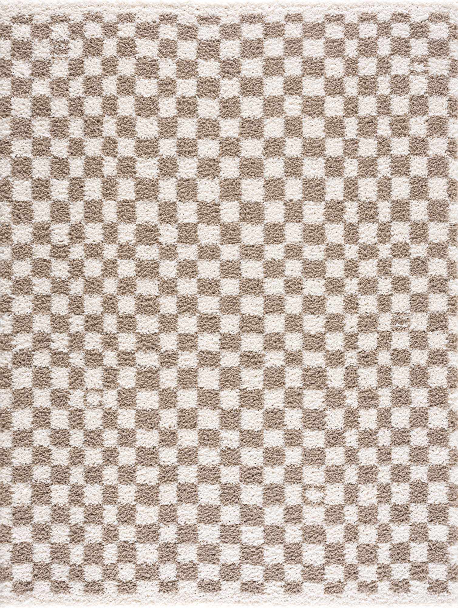 Kairo Checkered Shag Rug  Plush Pile, 100% Polyester, Machine Woven