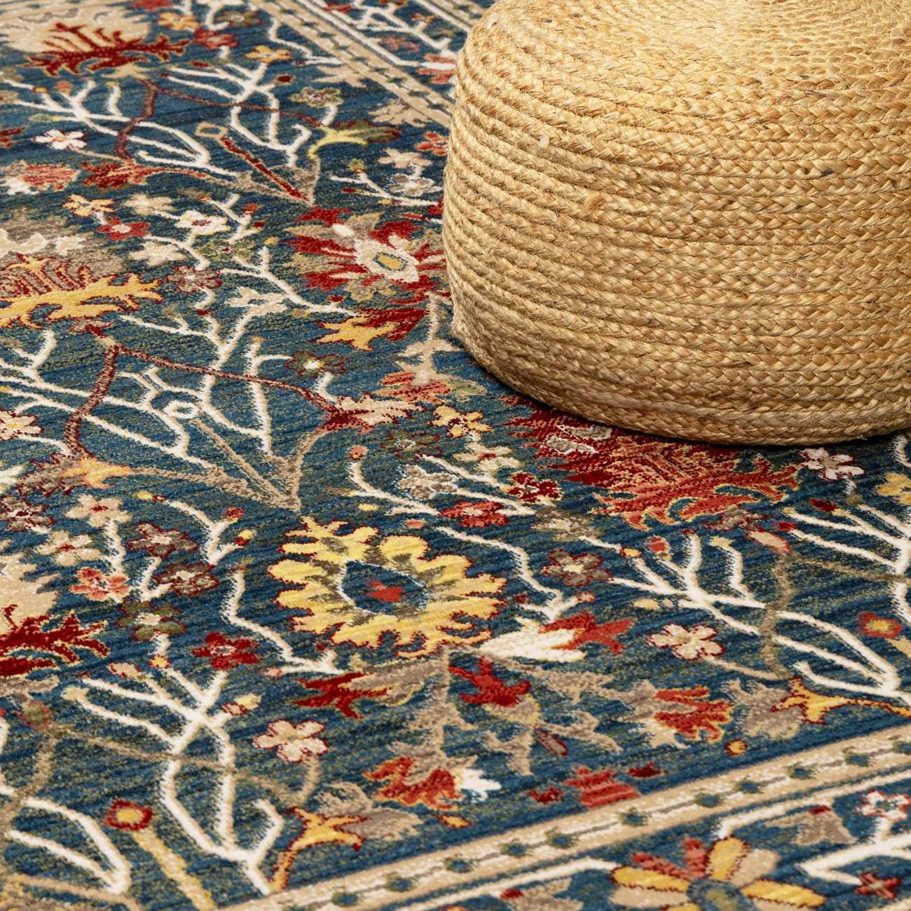 Brio Area Rug  Navy Blue Damask, Machine Woven Polypropylene