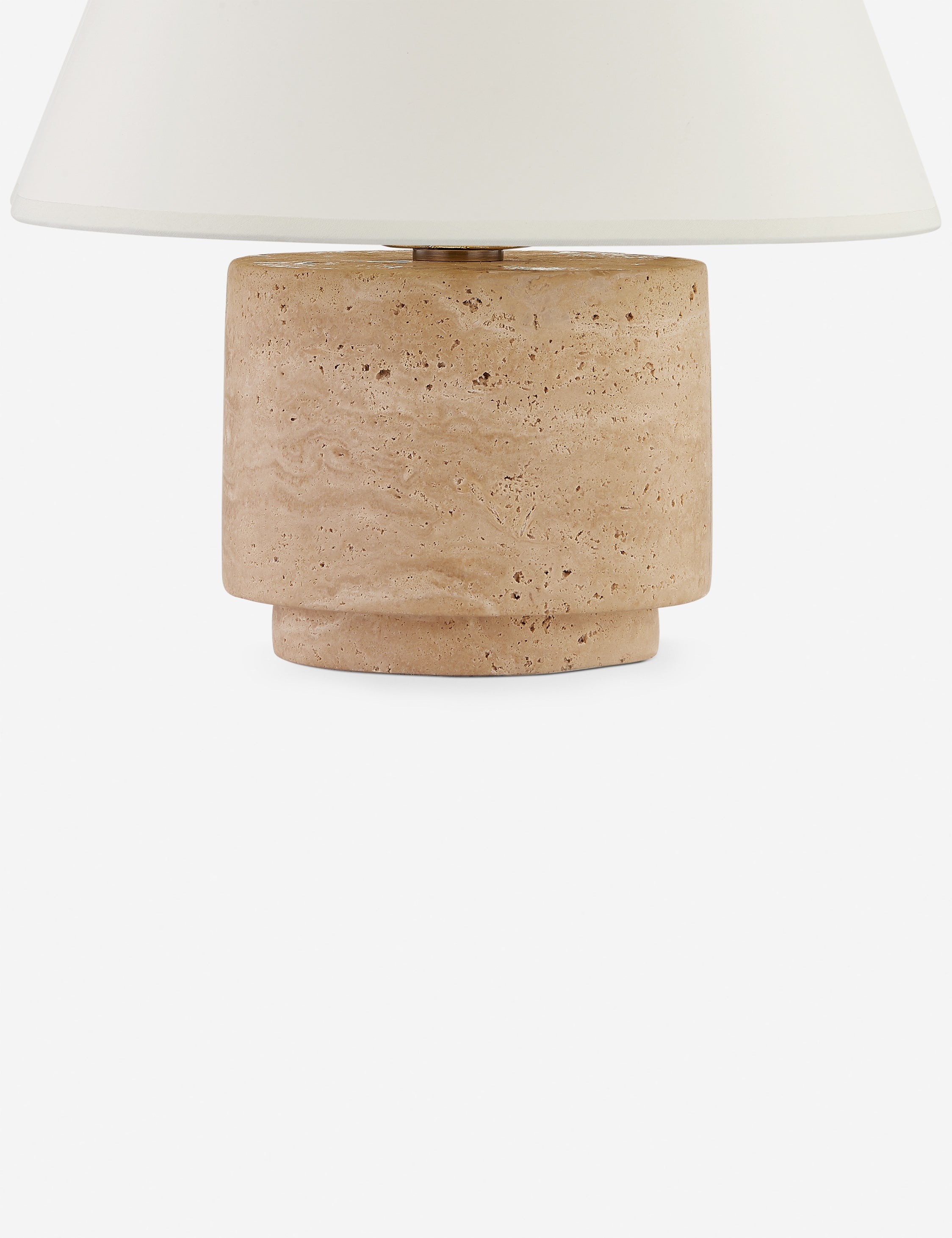 Bela Table Lamp | Textured Travertine Base, Brass Accents