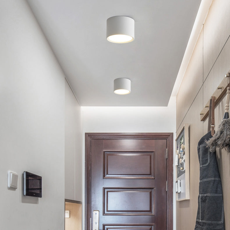 Contemporary Minimalist Cylinder LED Flush Mount Ceiling Light in Aluminum and Acrylic for Hallways