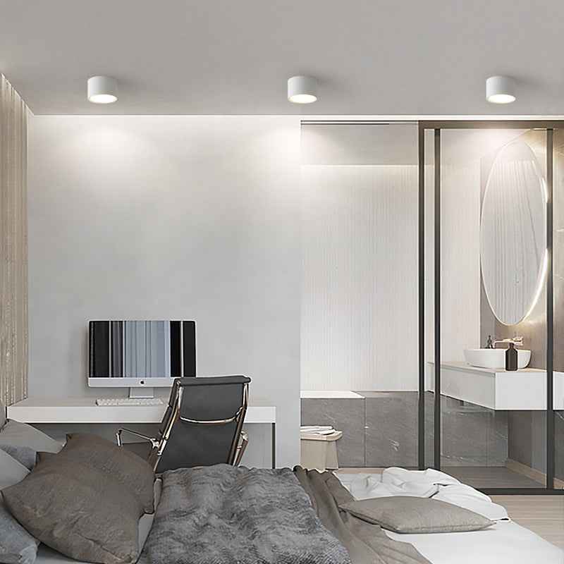 Contemporary Minimalist Cylinder LED Flush Mount Ceiling Light in Aluminum and Acrylic for Hallways