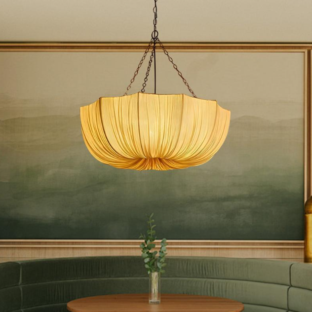 Classic French Petal Semi-Circular Fabric Lampshade Iron 3/5-Light Chandelier for Dining Room