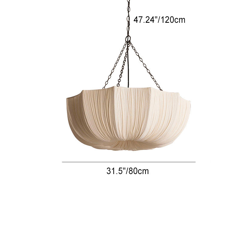 Classic French Petal Semi-Circular Fabric Lampshade Iron 3/5-Light Chandelier for Dining Room
