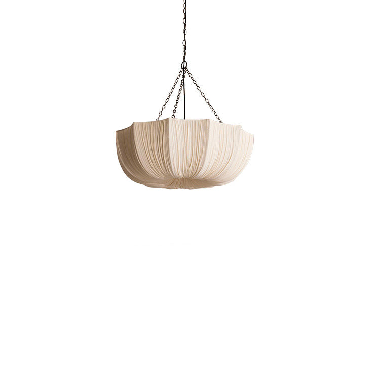 Classic French Petal Semi-Circular Fabric Lampshade Iron 3/5-Light Chandelier for Dining Room