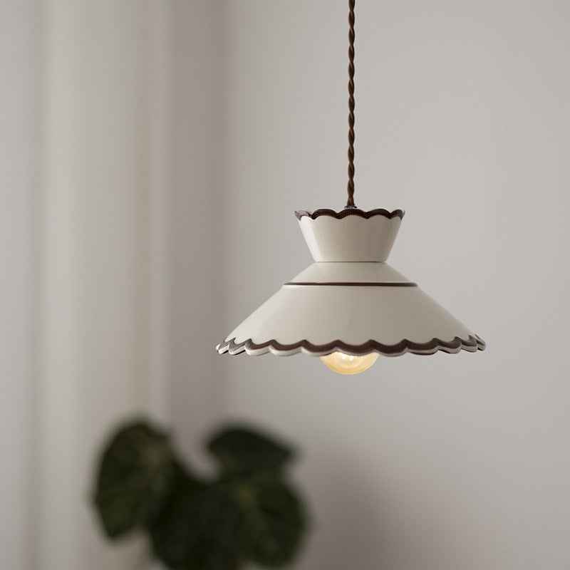 Classic French Ceramic and Iron Cone Pendant Light - 1-Light Fixture for Bedroom and Living Room