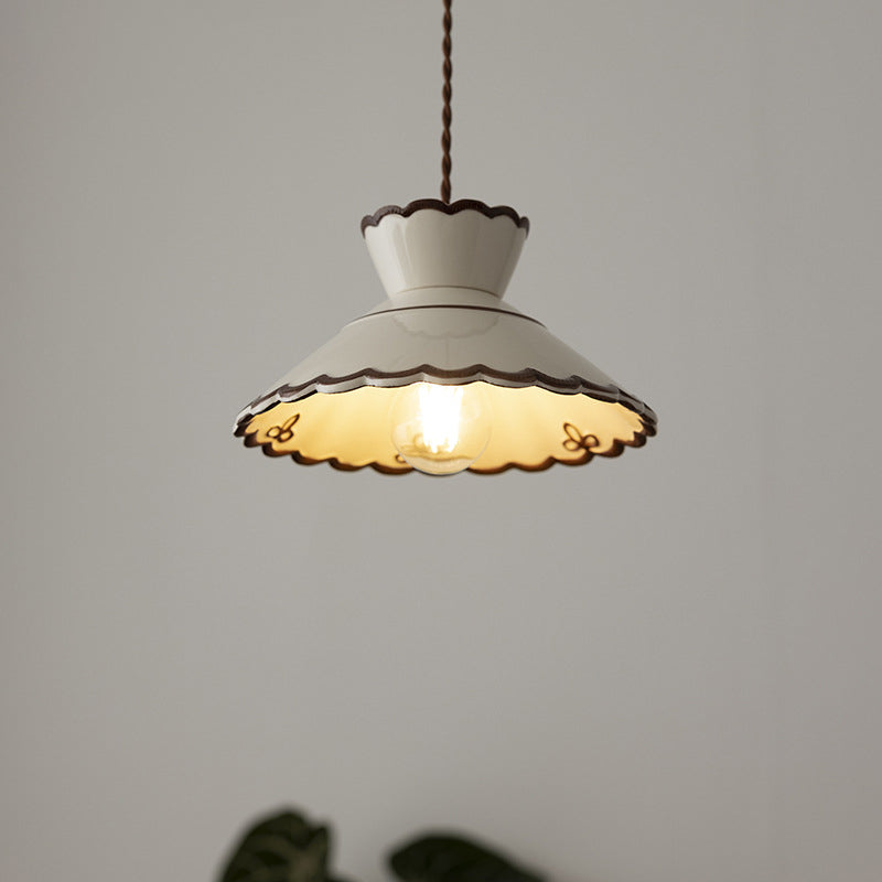 Classic French Ceramic and Iron Cone Pendant Light - 1-Light Fixture for Bedroom and Living Room - Cendre Home