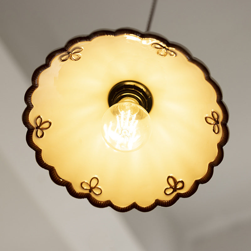 Classic French Ceramic and Iron Cone Pendant Light - 1-Light Fixture for Bedroom and Living Room - Cendre Home