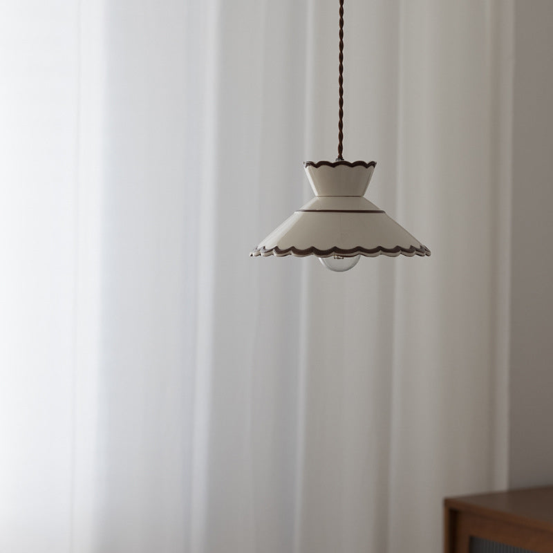Classic French Ceramic and Iron Cone Pendant Light - 1-Light Fixture for Bedroom and Living Room - Cendre Home