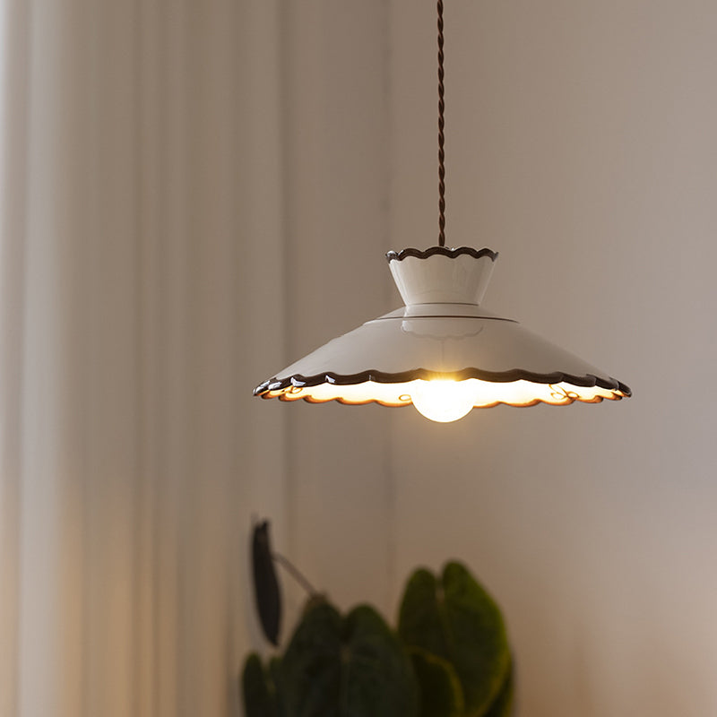 Classic French Ceramic and Iron Cone Pendant Light - 1-Light Fixture for Bedroom and Living Room - Cendre Home