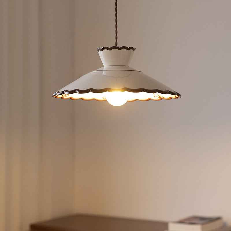 Classic French Ceramic and Iron Cone Pendant Light - 1-Light Fixture for Bedroom and Living Room - Cendre Home