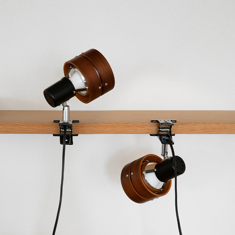 Classic Japanese Round Clip Table Lamp with Wood, Iron, and Acrylic - 1-Light Design for Bedroom