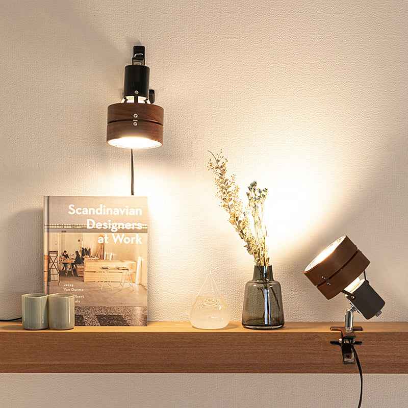 Classic Japanese Round Clip Table Lamp with Wood, Iron, and Acrylic - 1-Light Design for Bedroom