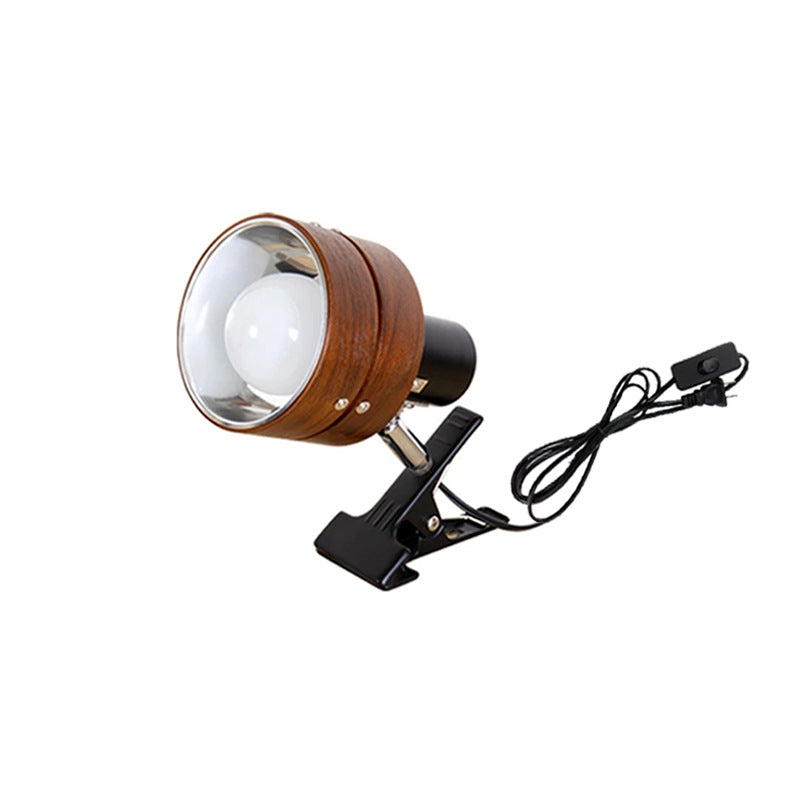 Classic Japanese Round Clip Table Lamp with Wood, Iron, and Acrylic - 1-Light Design for Bedroom