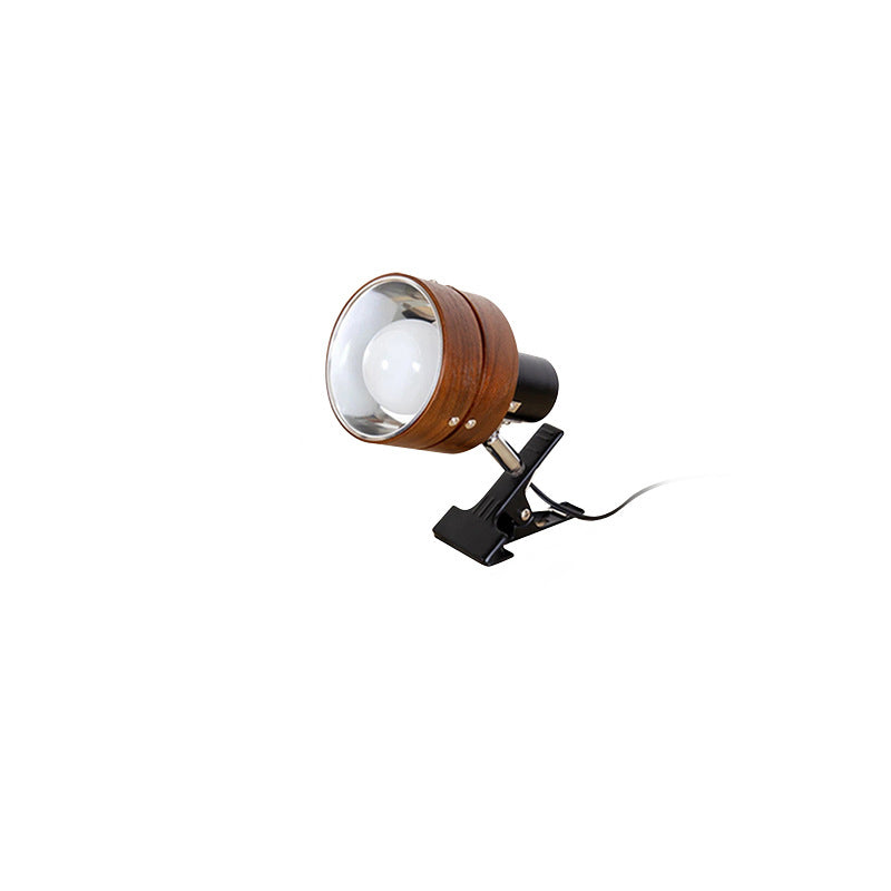Classic Japanese Round Clip Table Lamp with Wood, Iron, and Acrylic - 1-Light Design for Bedroom