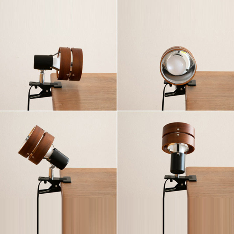 Classic Japanese Round Clip Table Lamp with Wood, Iron, and Acrylic - 1-Light Design for Bedroom