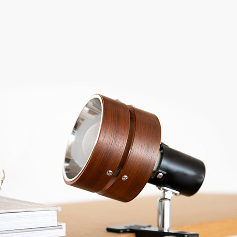 Classic Japanese Round Clip Table Lamp with Wood, Iron, and Acrylic - 1-Light Design for Bedroom