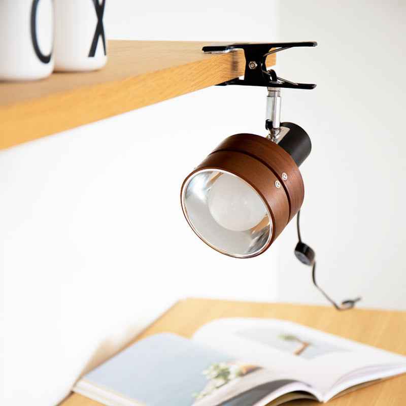 Classic Japanese Round Clip Table Lamp with Wood, Iron, and Acrylic - 1-Light Design for Bedroom