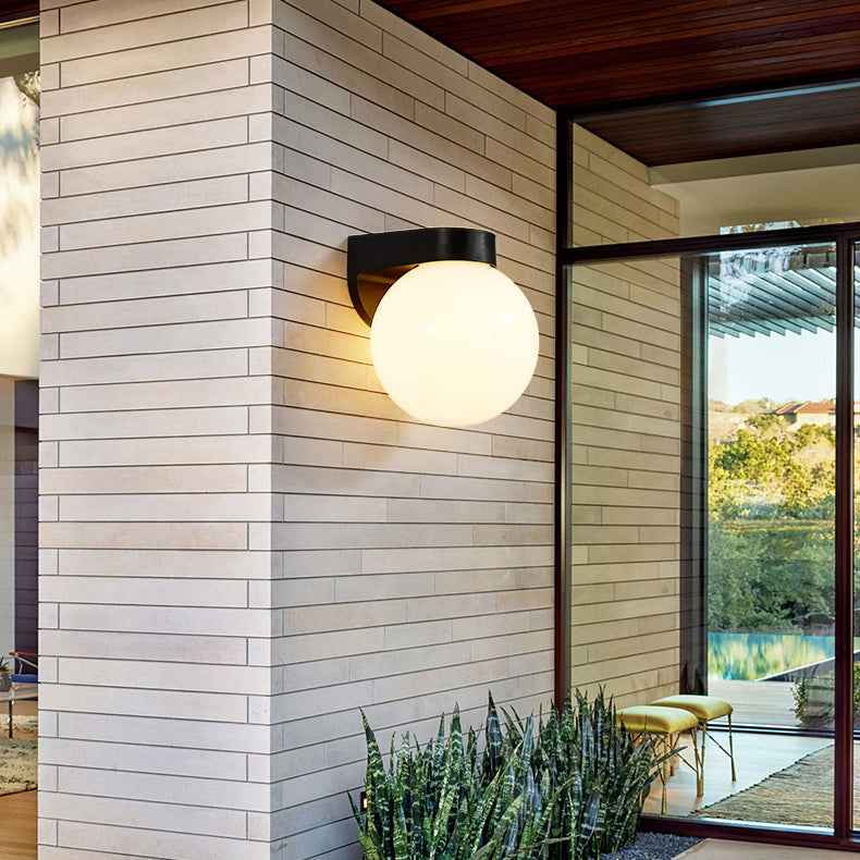 Contemporary Waterproof Orb Wall Sconce Lamp - 1-Light Polycarbonate Acrylic Design for Outdoor Patios