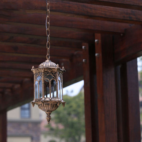Vintage-Style Waterproof Hexagonal Column Pendant Light - 1-Light Aluminum Acrylic Fixture for Outdoor Patios