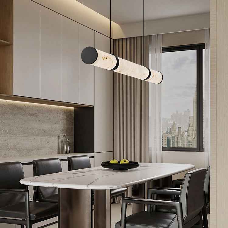 Contemporary Textured Iron Cylinder LED Pendant Light - Faux Dolomite Island Fixture for Dining Room
