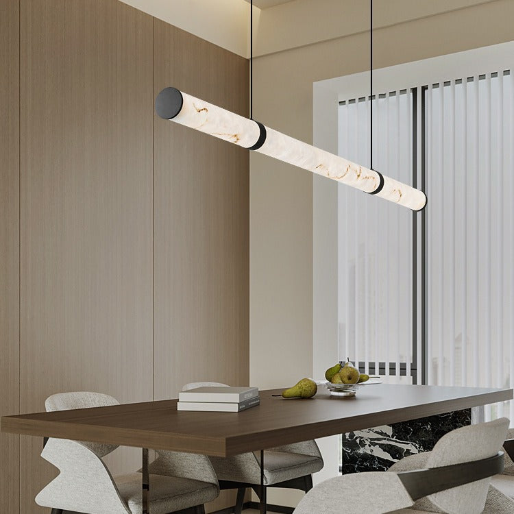 Contemporary Textured Iron Cylinder LED Pendant Light - Faux Dolomite Island Fixture for Dining Room