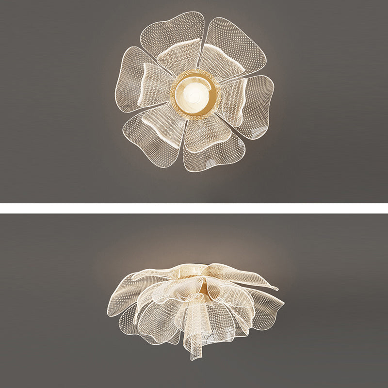 Contemporary Floral Petal Dome LED Flush Mount Ceiling Light in Iron and Acrylic for Bedroom