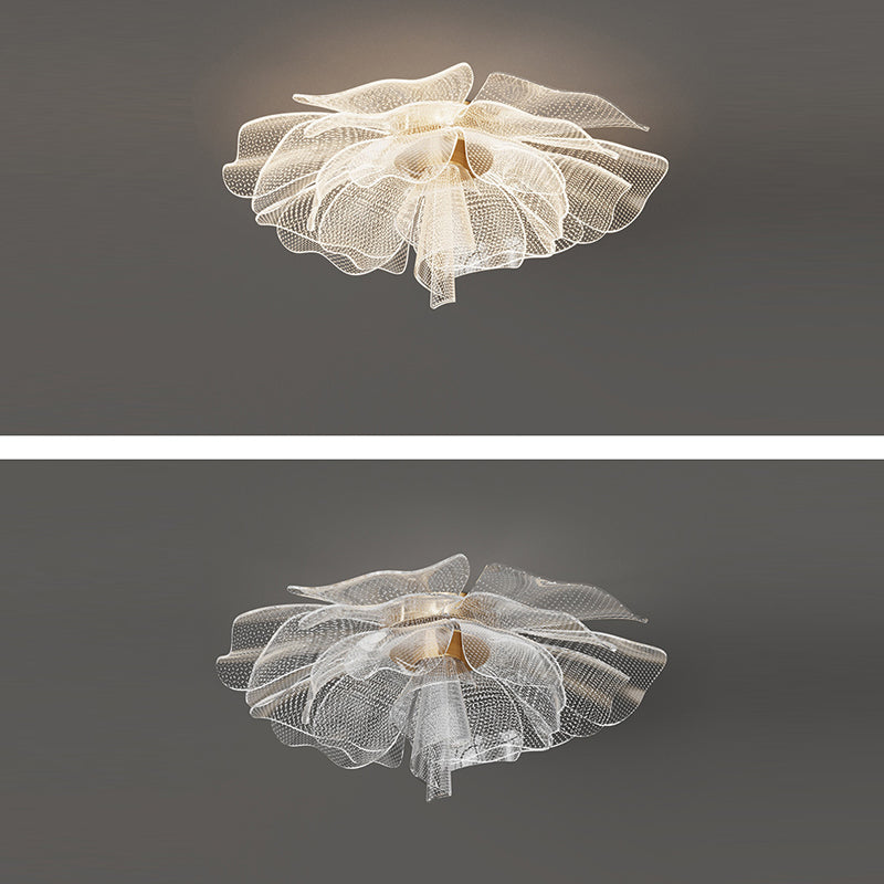Contemporary Floral Petal Dome LED Flush Mount Ceiling Light in Iron and Acrylic for Bedroom