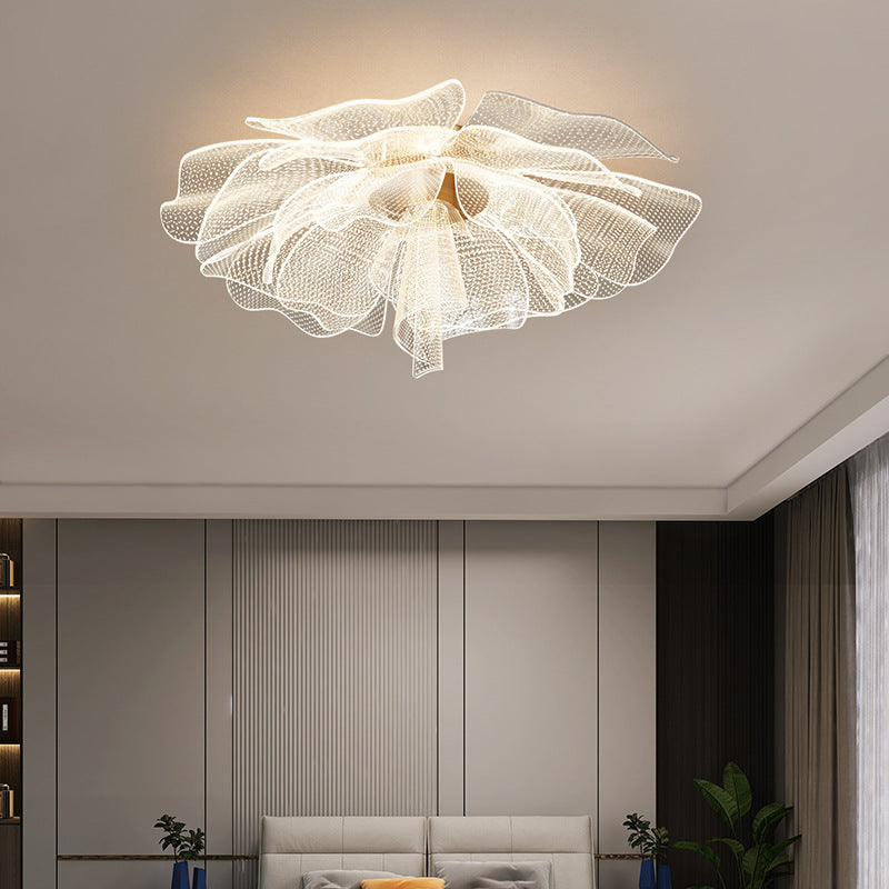 Contemporary Floral Petal Dome LED Flush Mount Ceiling Light in Iron and Acrylic for Bedroom