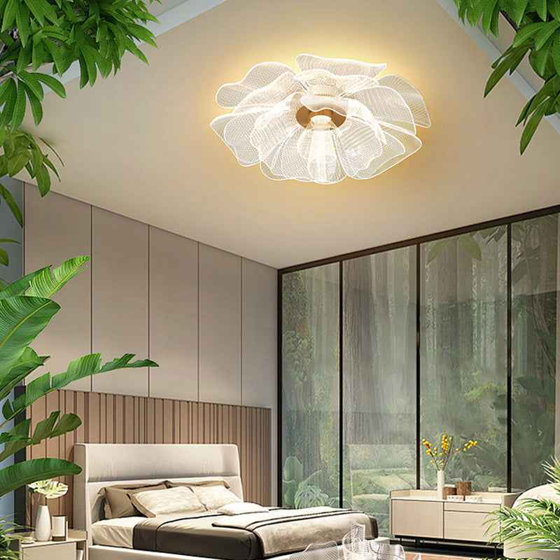 Contemporary Floral Petal Dome LED Flush Mount Ceiling Light in Iron and Acrylic for Bedroom