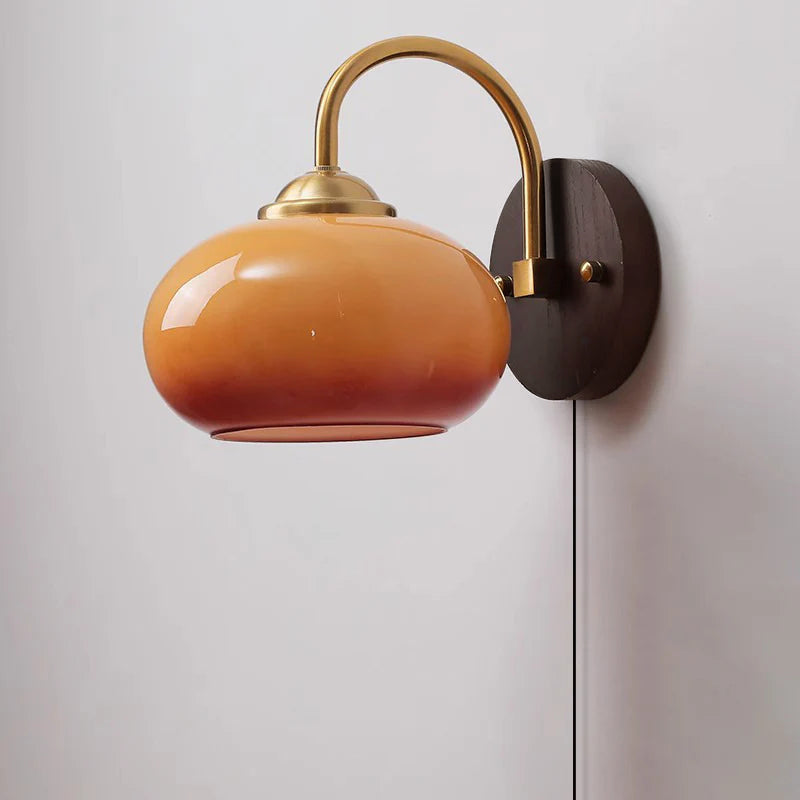 Contemporary Mid-Century Cream Oval Ash Wood and Glass 1-Light Wall Sconce for Bedroom