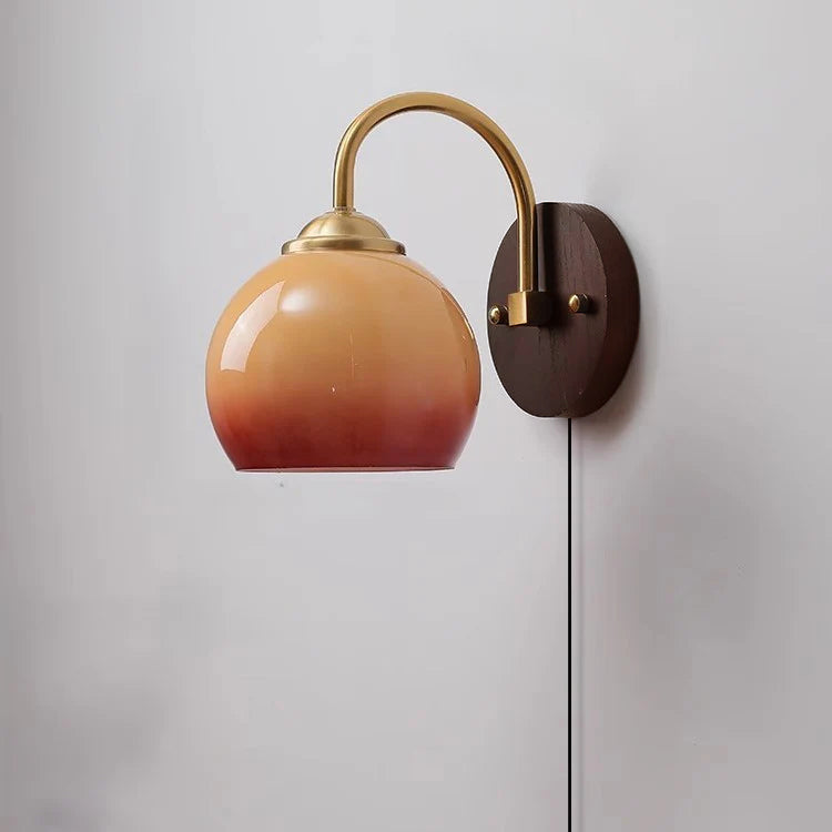 Contemporary Mid-Century Cream Oval Ash Wood and Glass 1-Light Wall Sconce for Bedroom