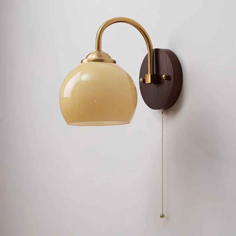 Contemporary Mid-Century Cream Oval Ash Wood and Glass 1-Light Wall Sconce for Bedroom