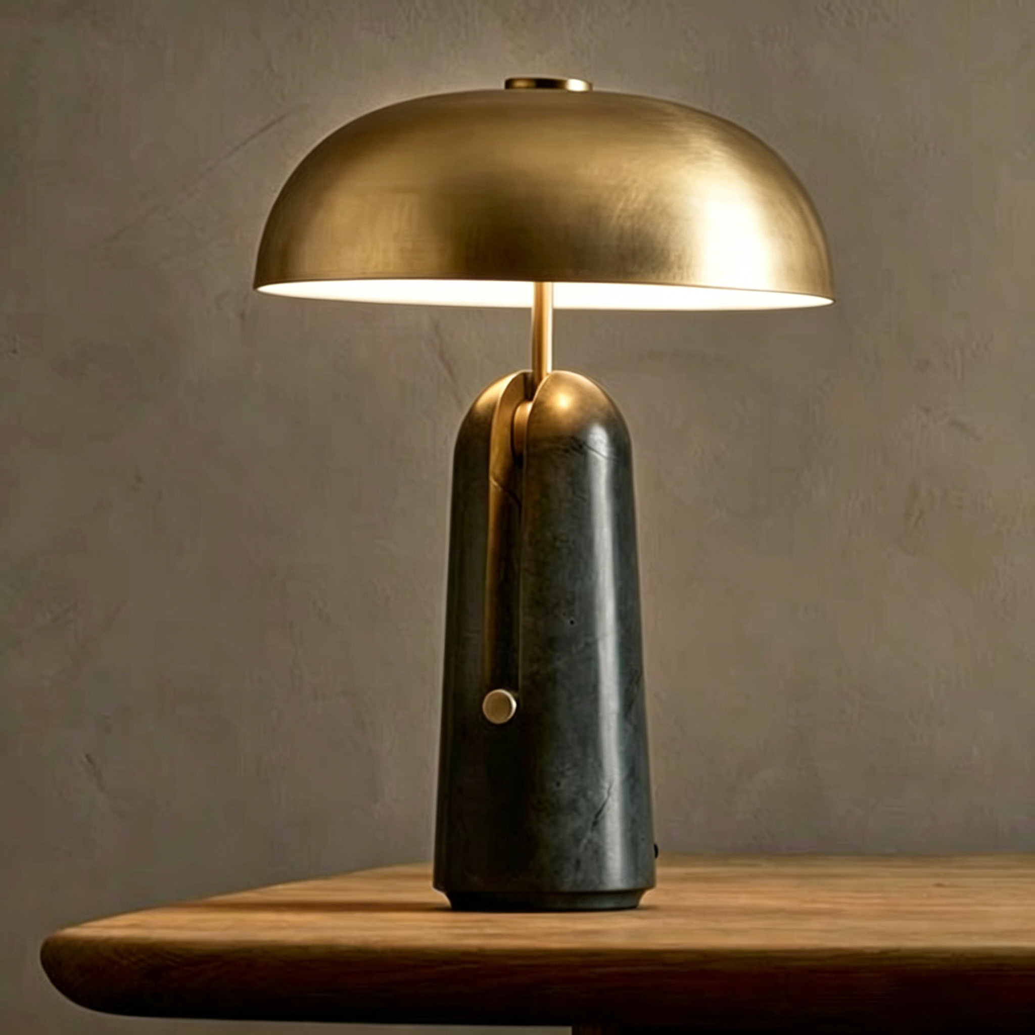 Classic Japanese Iron and Travertine Marble Mushroom Table Lamp - 1-Light Design for Bedroom