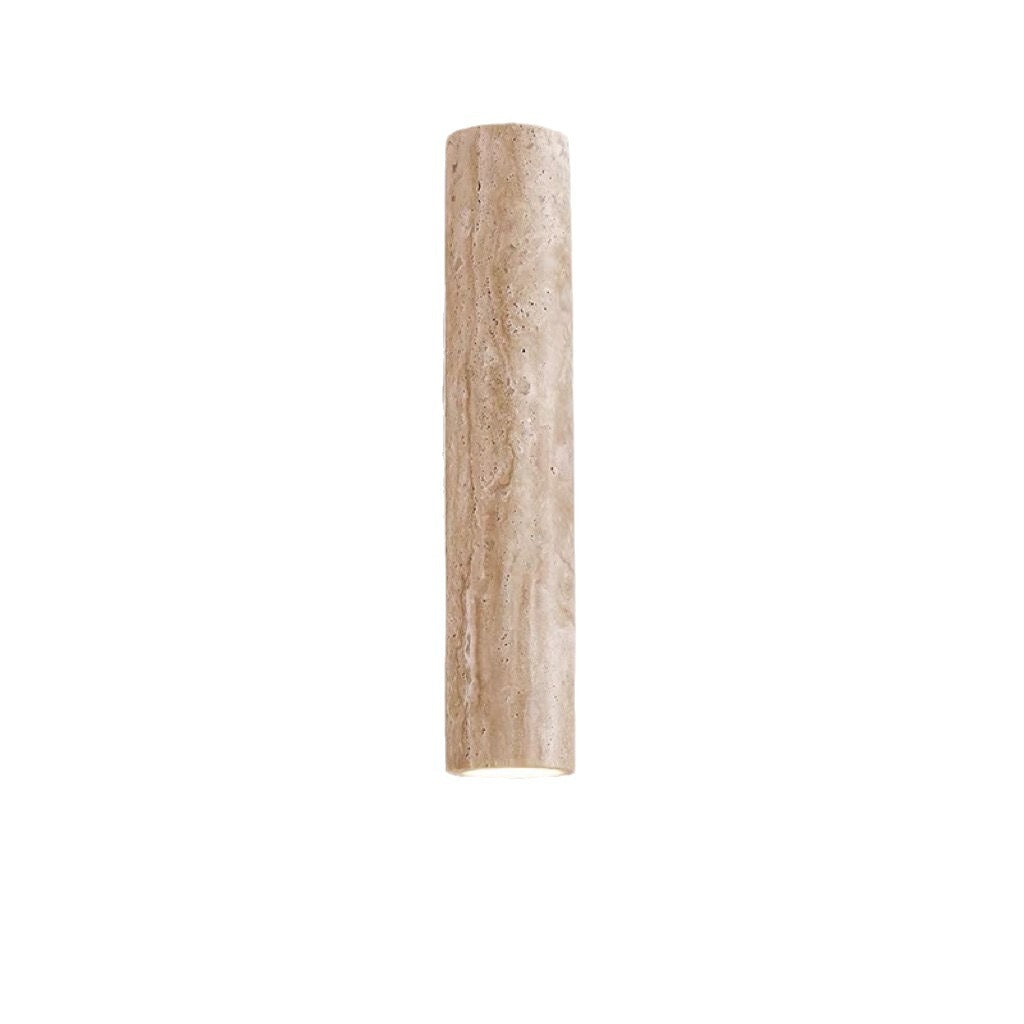 Modern Scandinavian Yellow Travertine and Wood Cylinder 2-Light Wall Sconce for Living Room