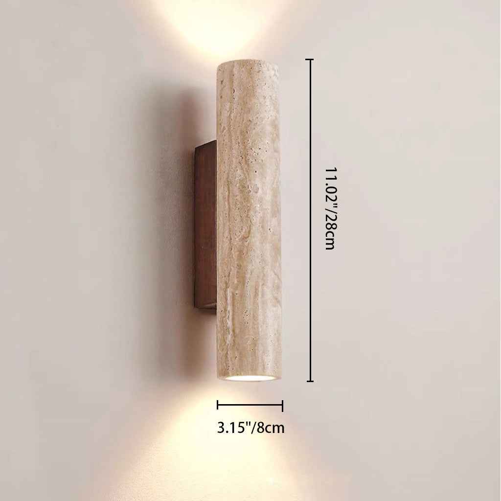 Modern Scandinavian Yellow Travertine and Wood Cylinder 2-Light Wall Sconce for Living Room