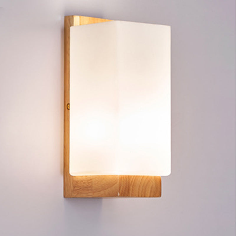 Japanese-Inspired Rectangle Glass and Wood 1-Light Wall Sconce for Living Room