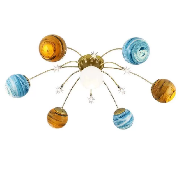 Modern Nordic 13-Light Semi-Flush Mount Ceiling Light with Iron and Glass Earth Planet Design for Kids' Bedroom
