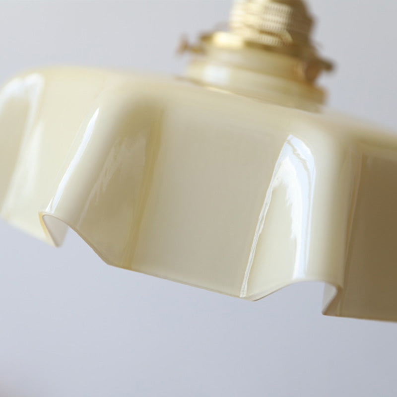 Classic French Brass and Glass Round 1-Light Semi-Flush Mount Ceiling Light for Hallway