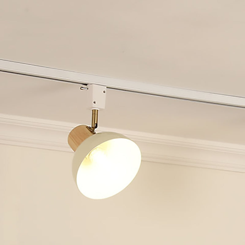 Modern Nordic Iron and Wood Round Bowl Semi-Flush Mount Ceiling Light with Adjustable 1-5 Light Track for Dining Room