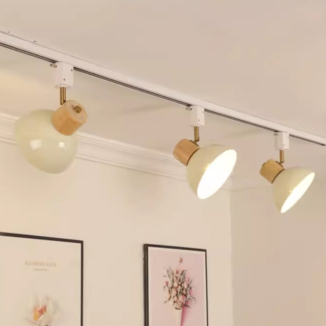 Modern Nordic Iron and Wood Round Bowl Semi-Flush Mount Ceiling Light with Adjustable 1-5 Light Track for Dining Room