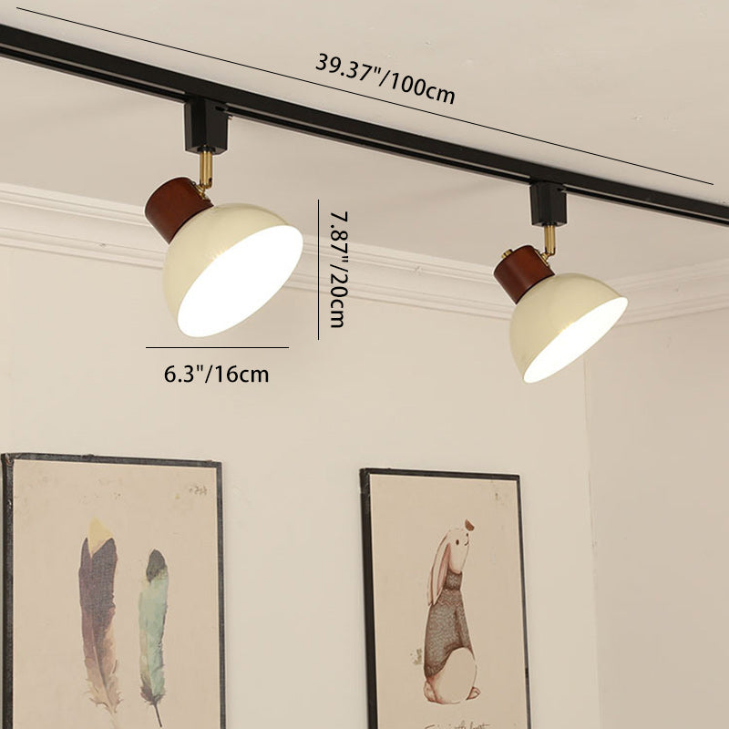 Modern Nordic Iron and Wood Round Bowl Semi-Flush Mount Ceiling Light with Adjustable 1-5 Light Track for Dining Room