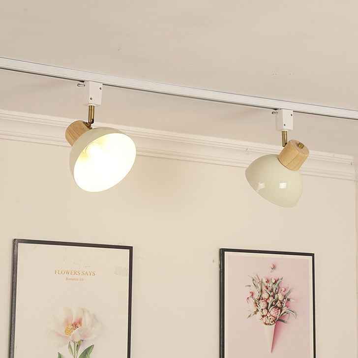 Modern Nordic Iron and Wood Round Bowl Semi-Flush Mount Ceiling Light with Adjustable 1-5 Light Track for Dining Room