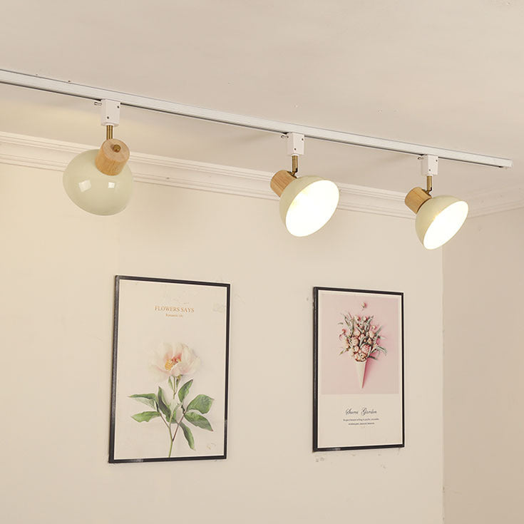 Modern Nordic Iron and Wood Round Bowl Semi-Flush Mount Ceiling Light with Adjustable 1-5 Light Track for Dining Room