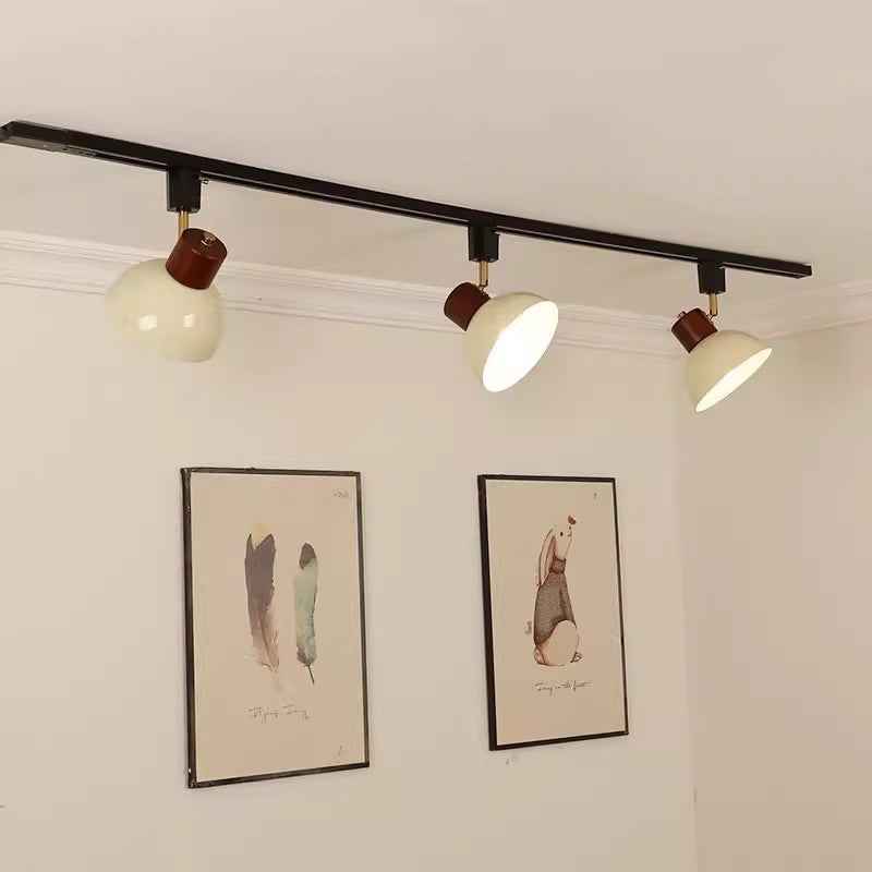 Modern Nordic Iron and Wood Round Bowl Semi-Flush Mount Ceiling Light with Adjustable 1-5 Light Track for Dining Room