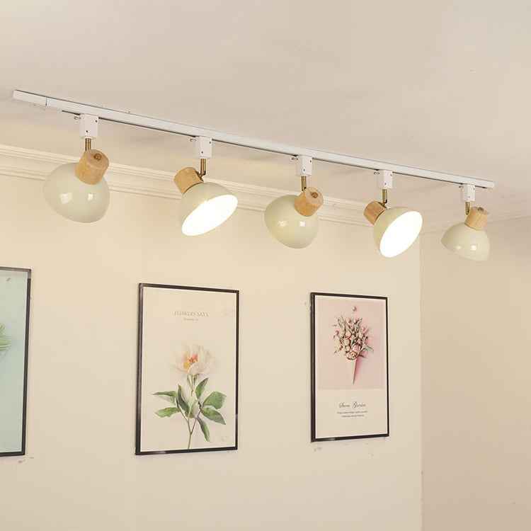 Modern Nordic Iron and Wood Round Bowl Semi-Flush Mount Ceiling Light with Adjustable 1-5 Light Track for Dining Room