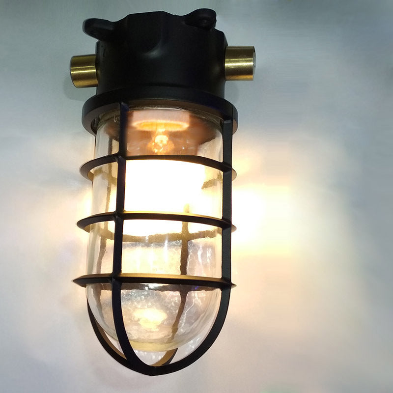 Modern Industrial Waterproof Aluminum Alloy Glass Cylinder 1-Light Semi-Flush Mount Ceiling Light for Outdoor Patios