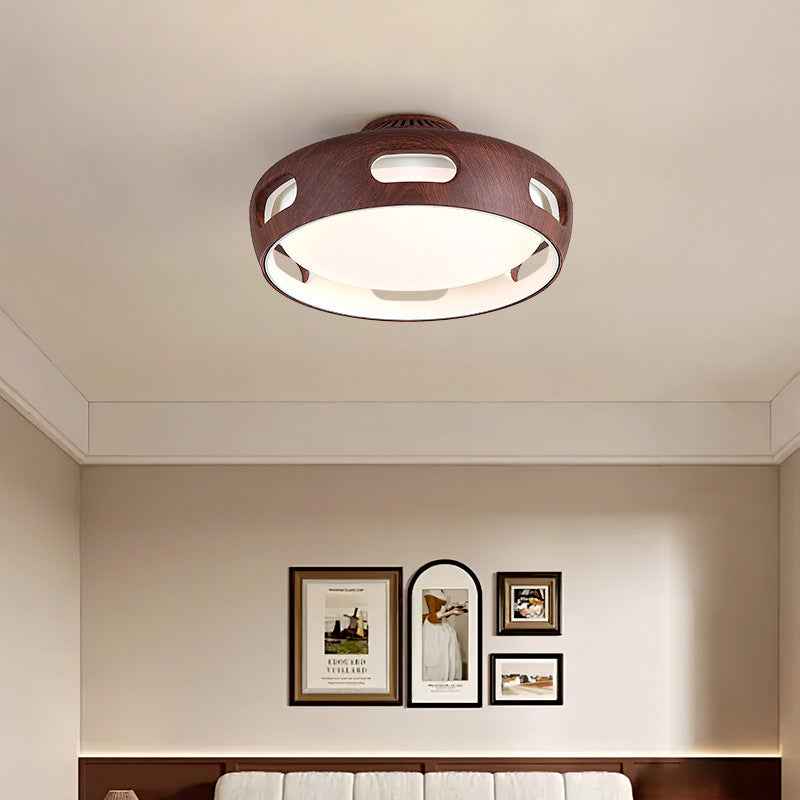 Modern Nordic Round Bladeless Acrylic LED Semi-Flush Mount Ceiling Fan Light for Bedroom